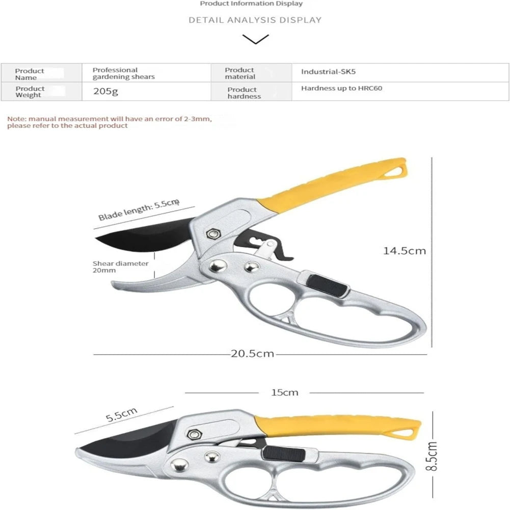 Heavy Garden Pruning Shears with SK-5 Metal Blade Handheld Pruning Shears Secateurs Cutting Tool for Garden Plants Tree Flowers