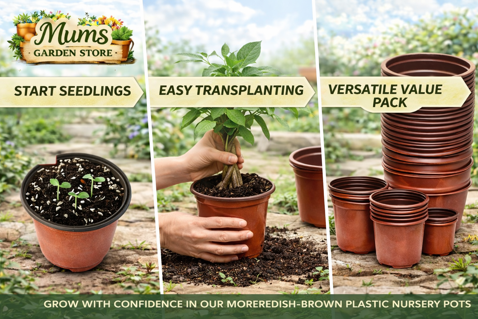 Plastic plant flower pots and nursery seedlings container. Flowerpot 100 Pcs x 12cm