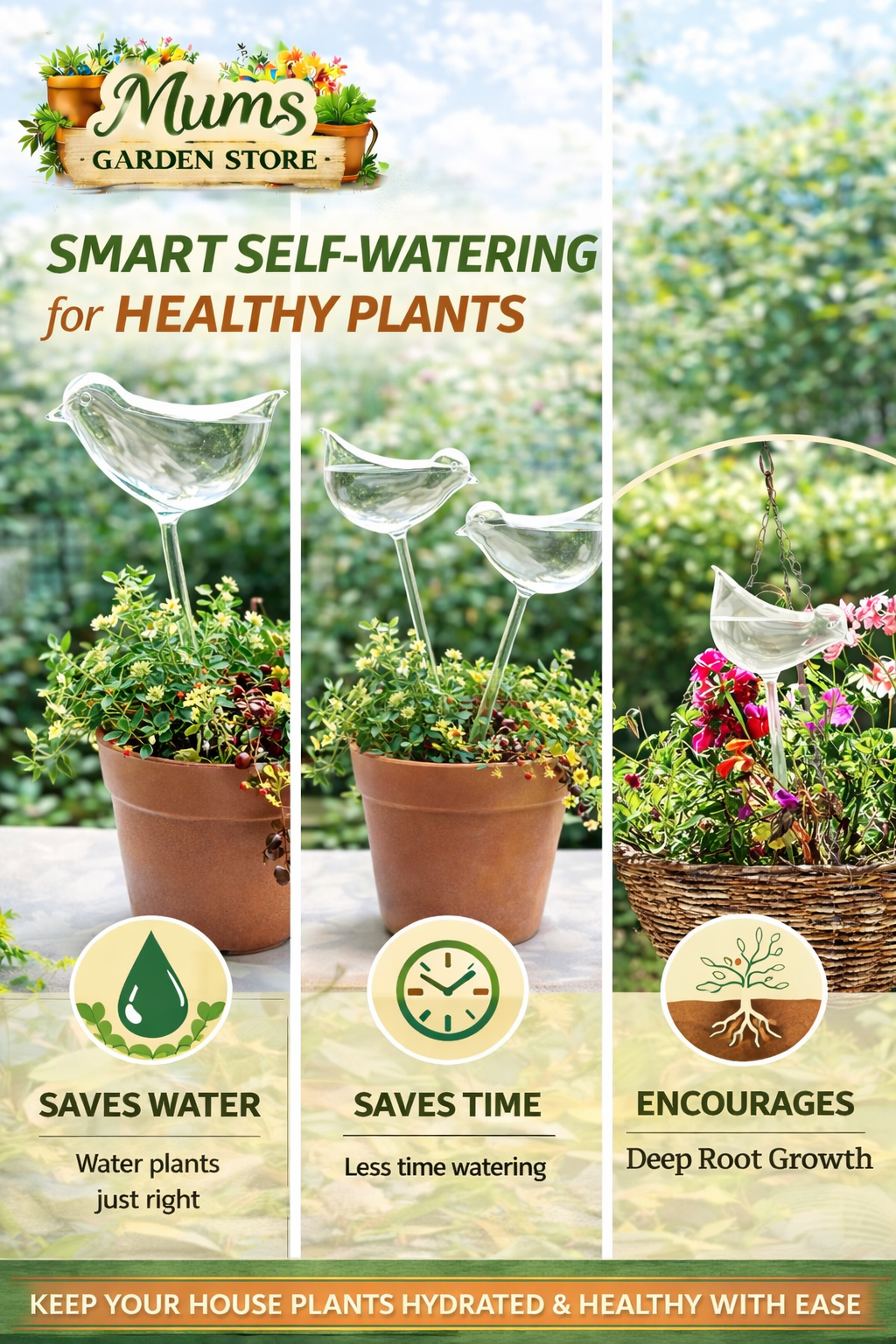 Self watering bird shape water device with a drip Irrigation system for home garden flower plants