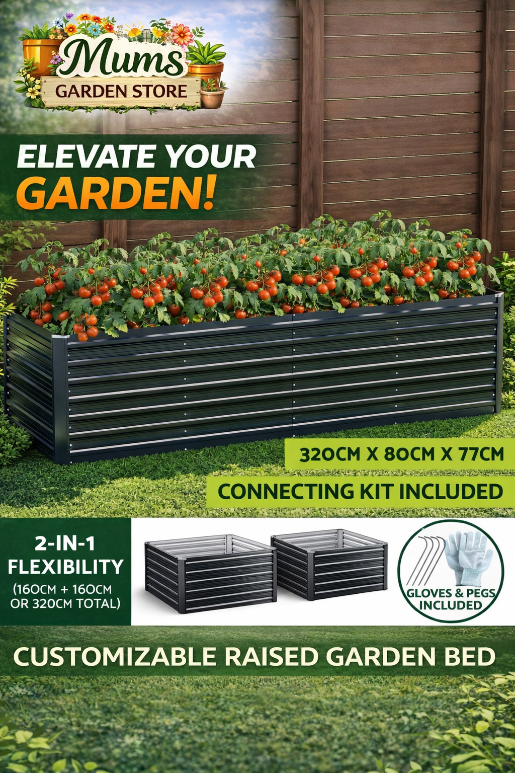 Raised Garden Bed.  Galvanised planter box container
