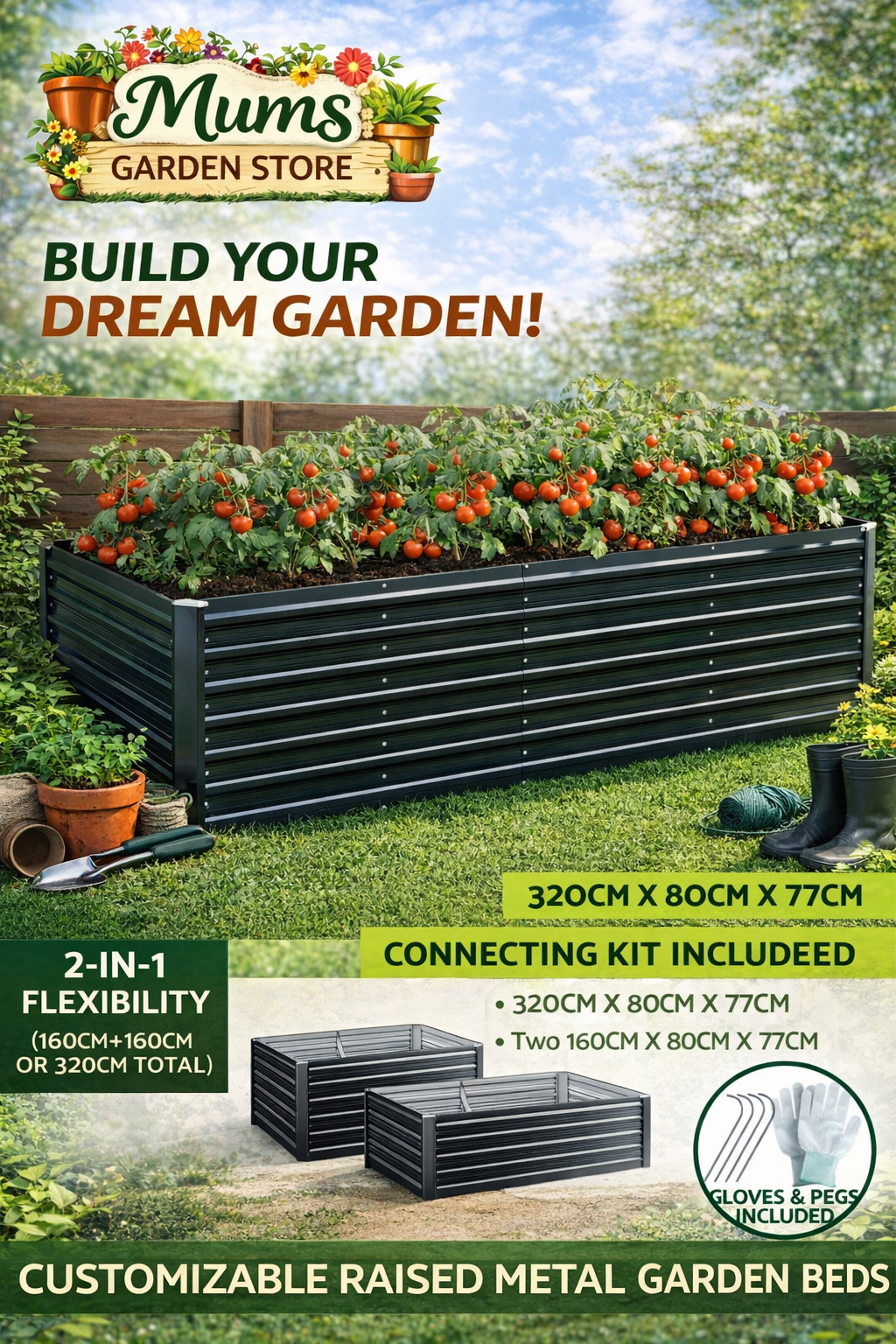 Raised Garden Bed.  Galvanised planter box container