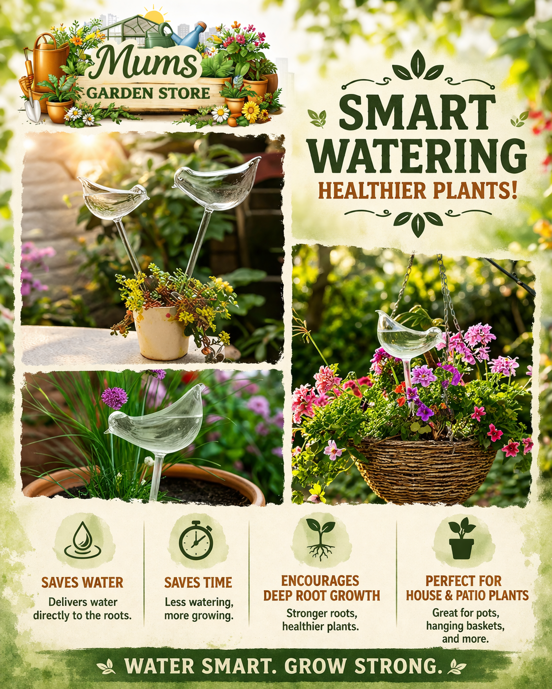 Self watering bird shape water device with a drip Irrigation system for home garden flower plants