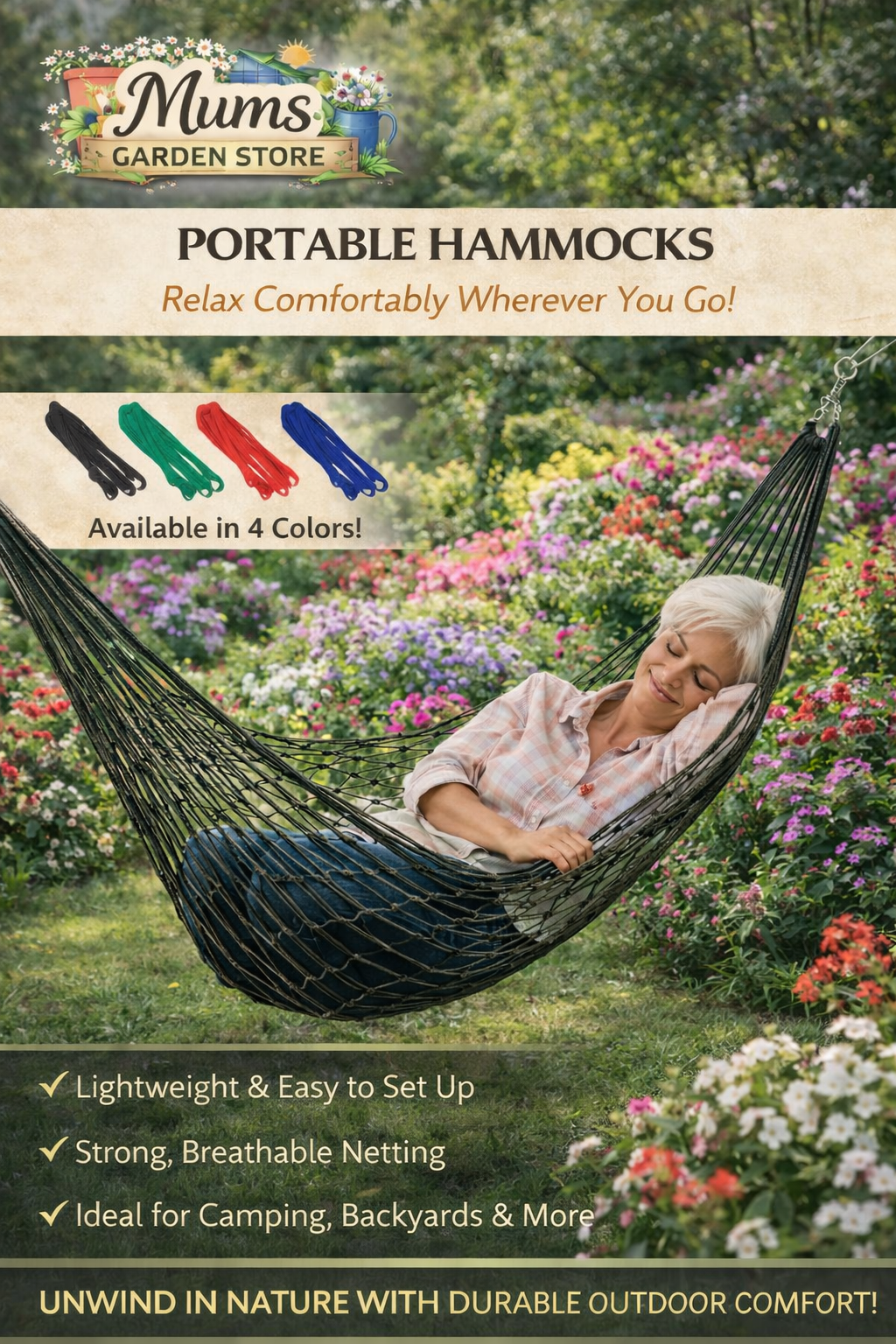Premium Nylon Rope Single Hammock - Bold Mesh Design for Camping and Outdoor Furniture