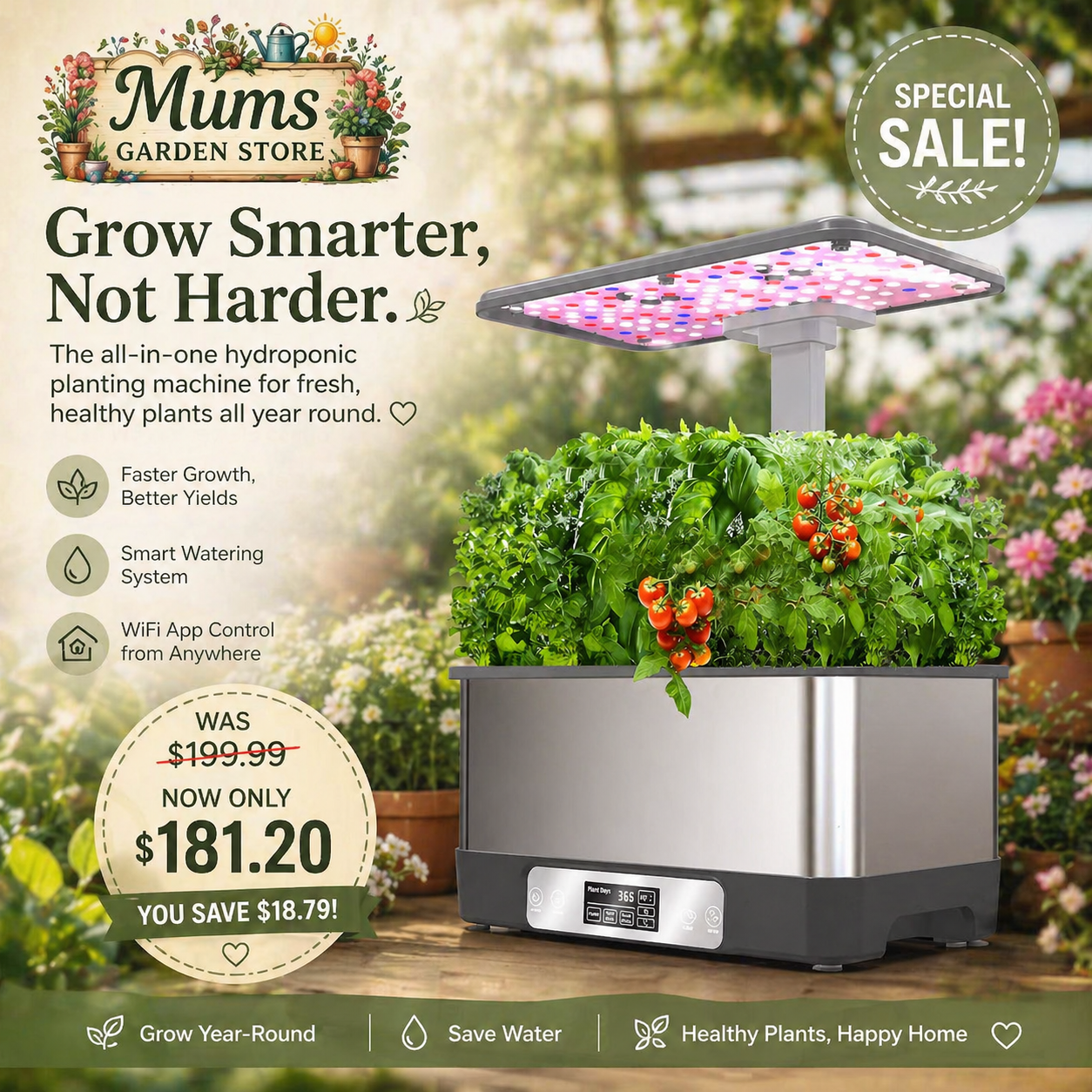 Revolutionize Your Indoor Gardening with the 2.5L Tuya WiFi Hydroponics Growing System From Mums Garden Store.