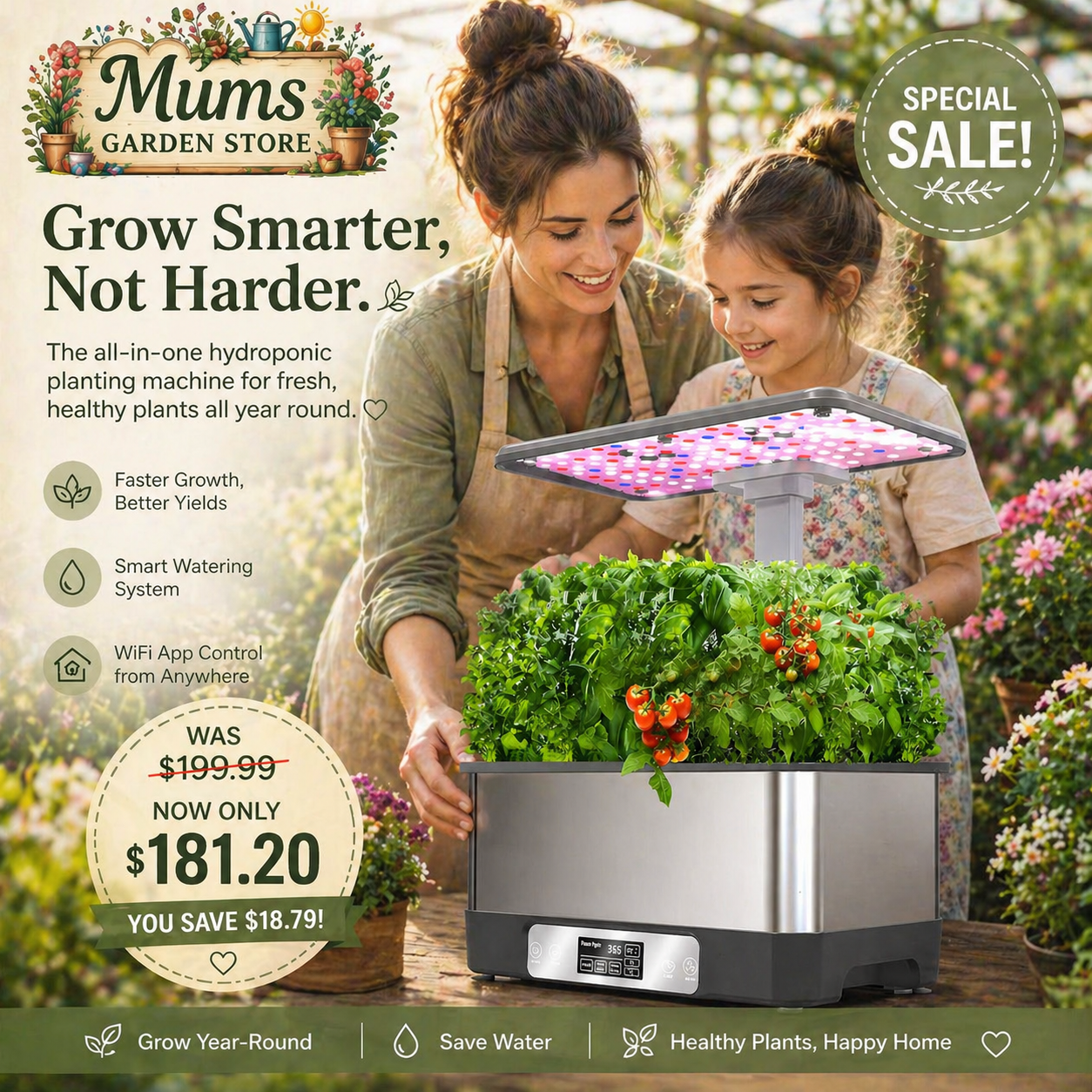Revolutionize Your Indoor Gardening with the 2.5L Tuya WiFi Hydroponics Growing System From Mums Garden Store.